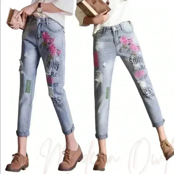 LAIERNA distressed embellished high rise skinny jeans women’s size 30 - Picture 8 of 15